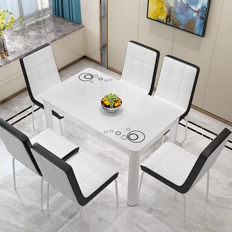 Tavolo da pranzo rettangolare vetro Mobili moderni bianco-nero con 4 gambe finitura opaca Clearhalo