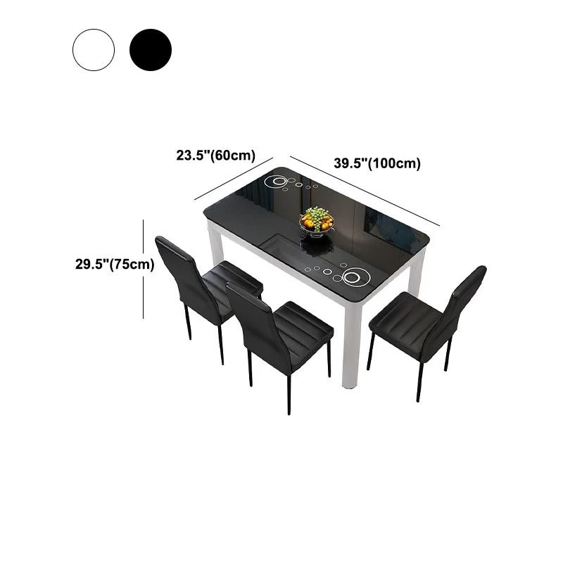 Tavolo da pranzo rettangolare vetro Mobili moderni bianco-nero con 4 gambe finitura opaca Clearhalo