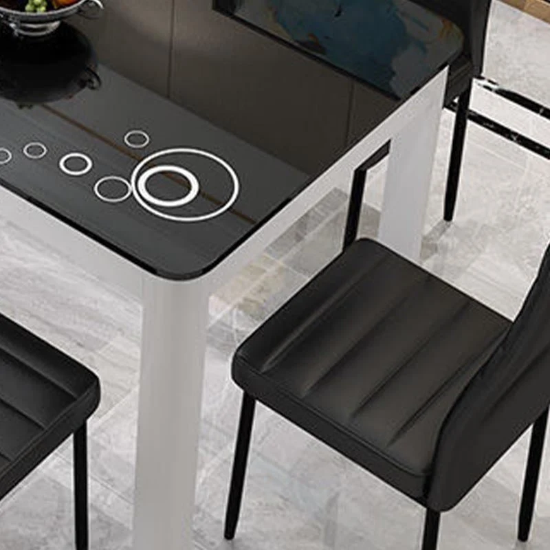 Tavolo da pranzo rettangolare vetro Mobili moderni bianco-nero con 4 gambe finitura opaca Clearhalo