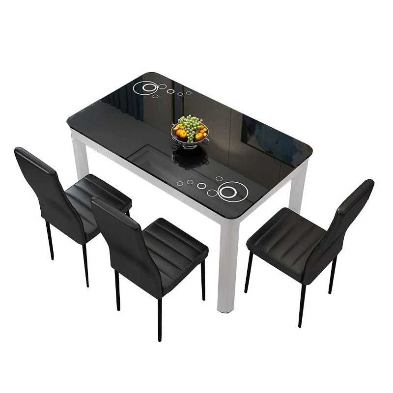 Tavolo da pranzo rettangolare vetro Mobili moderni bianco-nero con 4 gambe finitura opaca Clearhalo