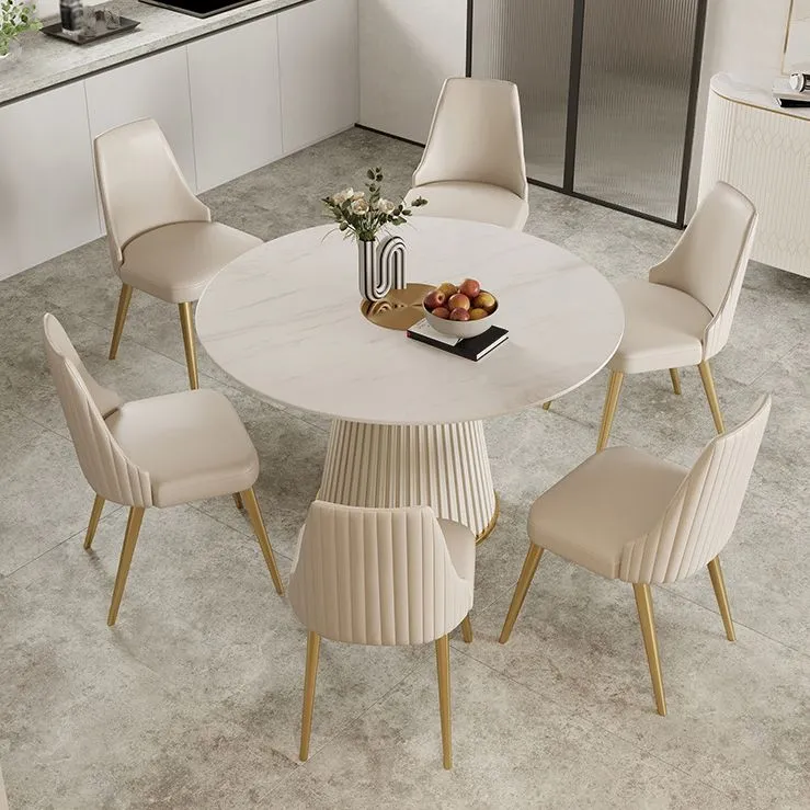 Tavolo da pranzo rotondo con base bianca Tavolo moderno pietra per cucina Clearhalo