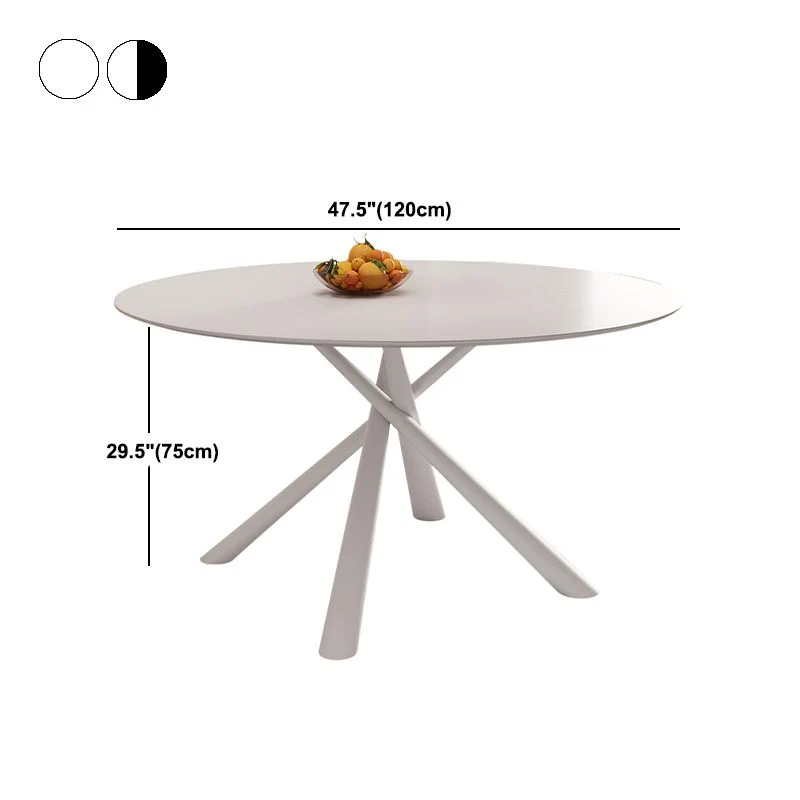 Tavolo da pranzo rotondo con piano pietra da soggiorno Tavolo da pranzo moderno con base bianca Clearhalo
