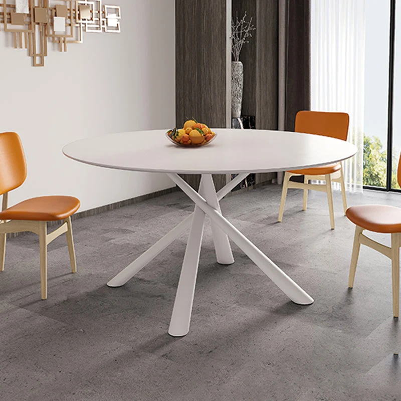 Tavolo da pranzo rotondo con piano pietra da soggiorno Tavolo da pranzo moderno con base bianca Clearhalo