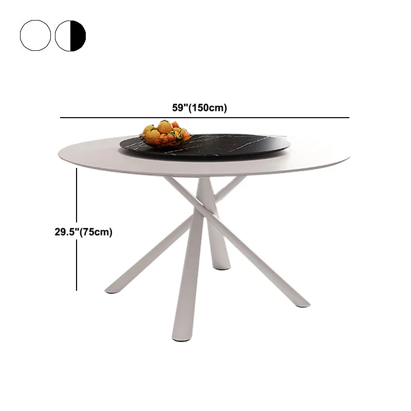 Tavolo da pranzo rotondo con piano pietra da soggiorno Tavolo da pranzo moderno con base bianca Clearhalo