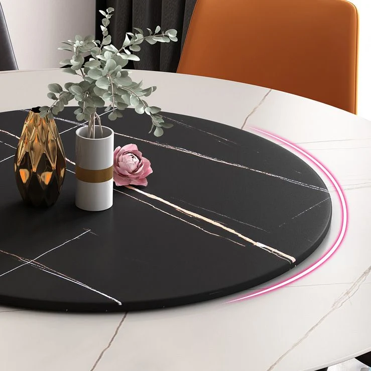 Tavolo da pranzo rotondo con piano pietra Tavolo da pranzo moderno con base metallo Clearhalo