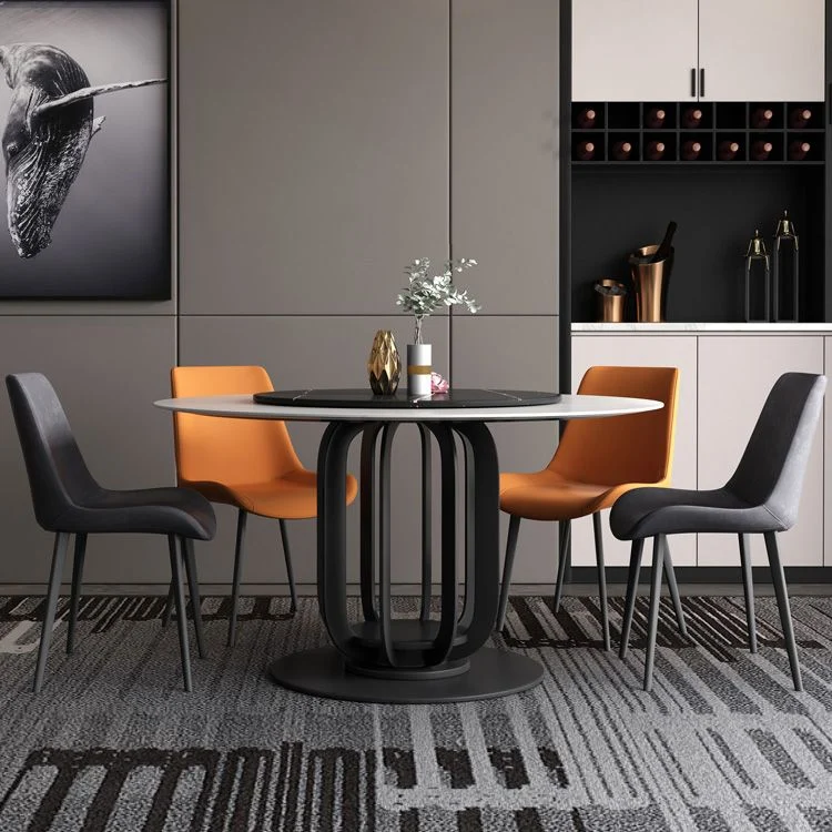 Tavolo da pranzo rotondo con piano pietra Tavolo da pranzo moderno con base metallo Clearhalo