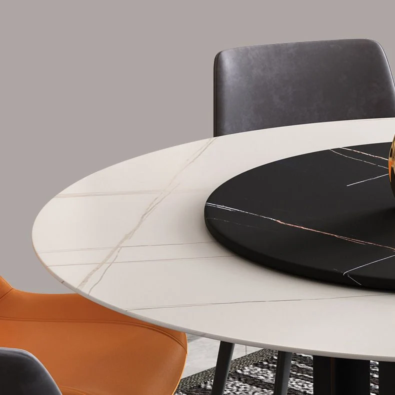 Tavolo da pranzo rotondo con piano pietra Tavolo da pranzo moderno con base metallo Clearhalo