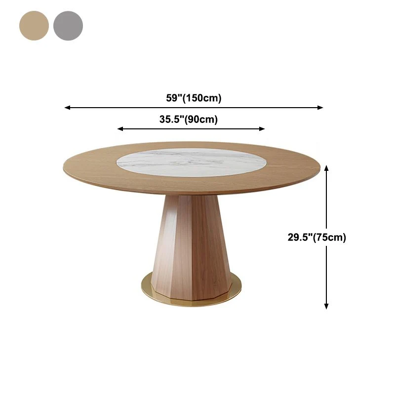 Tavolo da pranzo rotondo legno massello Mobile moderno per giradischi marrone con base piedistallo Clearhalo