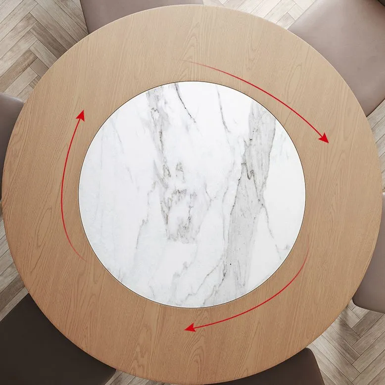 Tavolo da pranzo rotondo legno massello Mobile moderno per giradischi marrone con base piedistallo Clearhalo