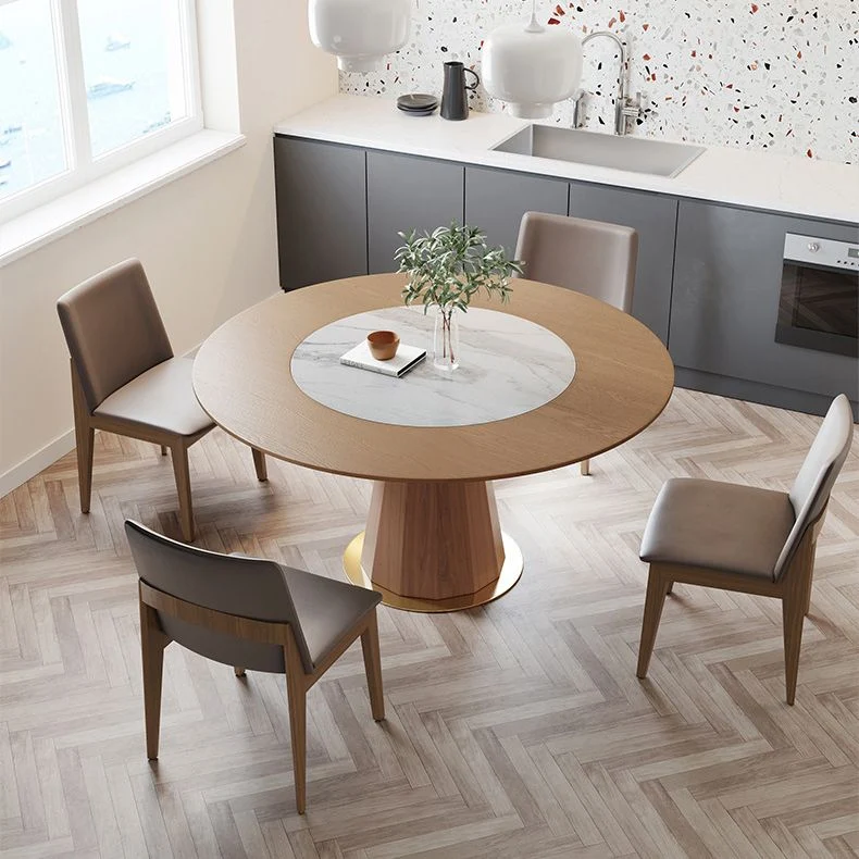 Tavolo da pranzo rotondo legno massello Mobile moderno per giradischi marrone con base piedistallo Clearhalo