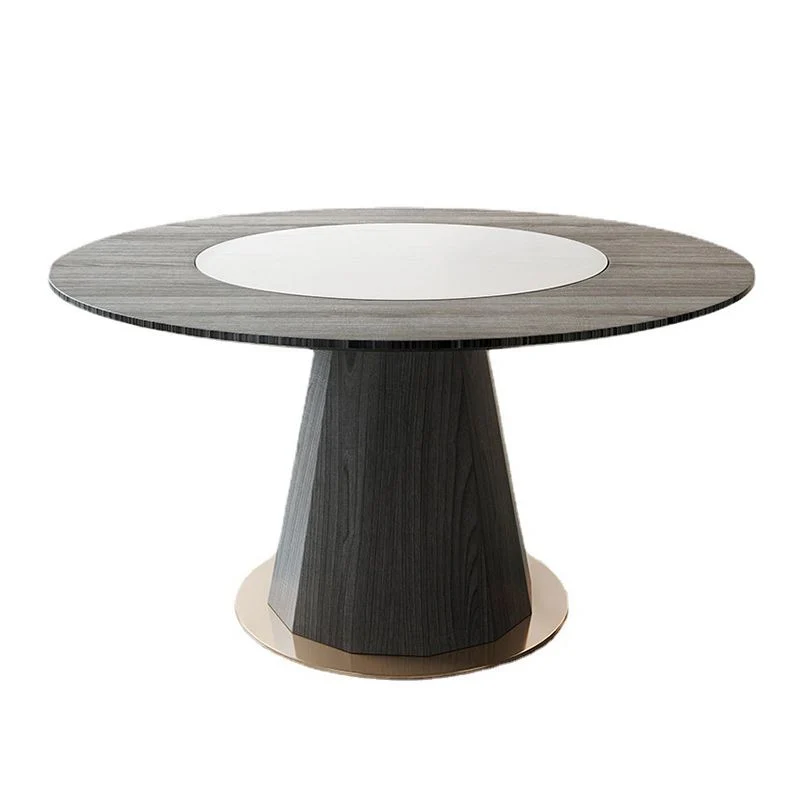 Tavolo da pranzo rotondo legno massello Mobile moderno per giradischi marrone con base piedistallo Clearhalo