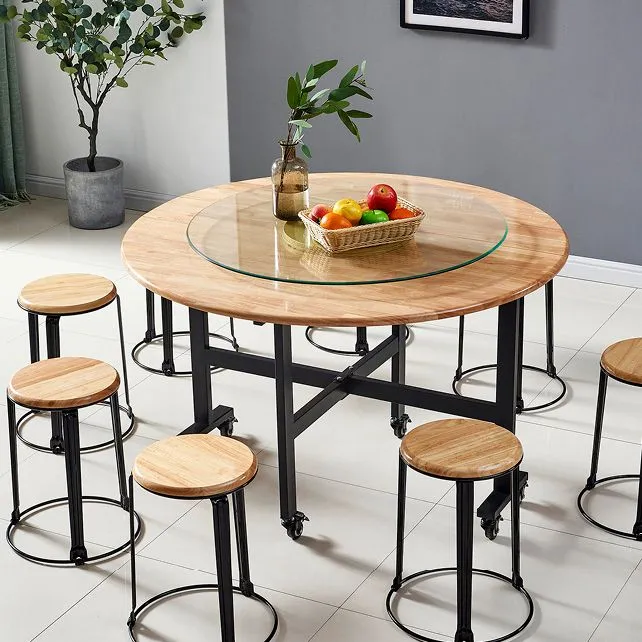 Tavolo da pranzo rotondo legno massello stile moderno colore naturale per sala da pranzo Clearhalo