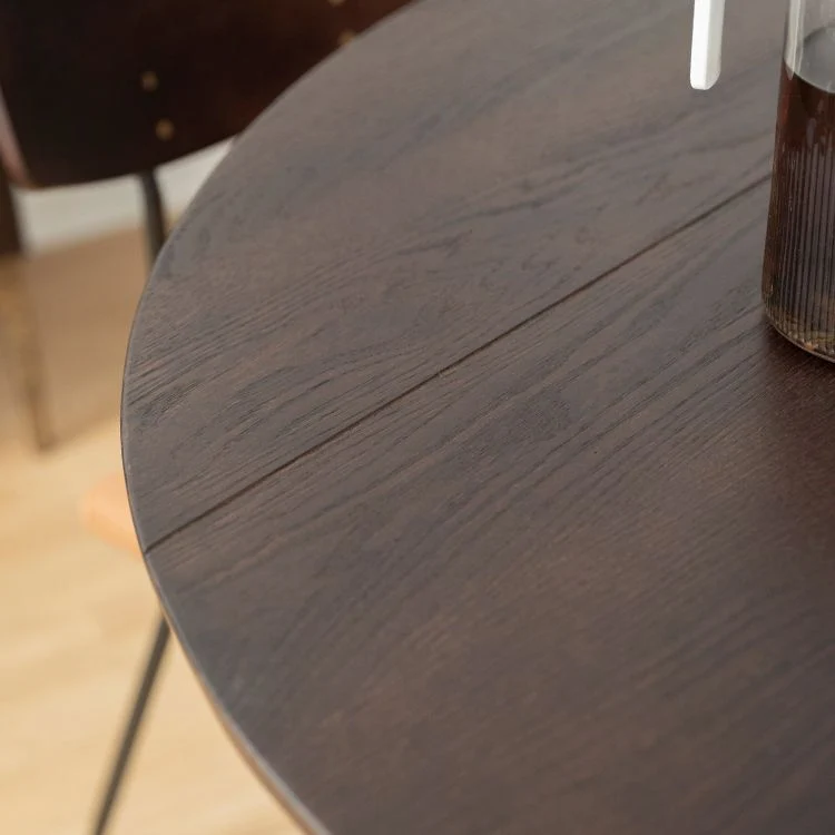 Tavolo da pranzo rotondo legno massello Tavolo da pranzo marrone 4 gambe con base metallo Clearhalo