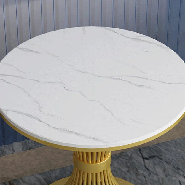 Tavolo da pranzo rotondo di lusso tradizionale Tavolo con piano pietra sinterizzata con piedistallo metallo Clearhalo