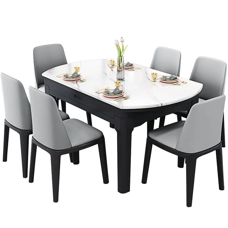 Tavolo da pranzo rotondo marmo Tavolo da pranzo moderno 4 gambe con prolunga foglia Clearhalo