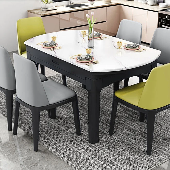 Tavolo da pranzo rotondo marmo Tavolo da pranzo moderno 4 gambe con prolunga foglia Clearhalo