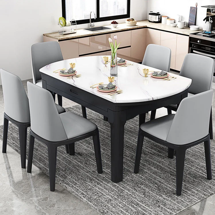 Tavolo da pranzo rotondo marmo Tavolo da pranzo moderno 4 gambe con prolunga foglia Clearhalo