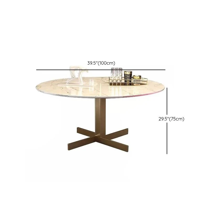 Tavolo da pranzo rotondo minimalista stile glam metallo e pietra per il soggiorno di casa Clearhalo