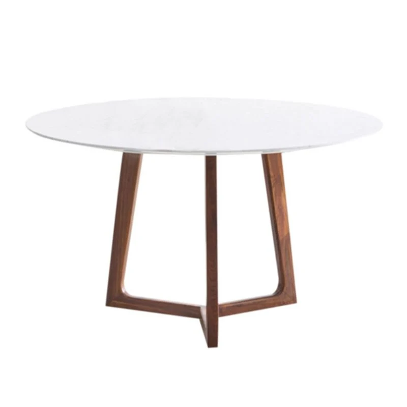 Tavolo da pranzo rotondo moderno con base slitta legno massello con piano pietra Clearhalo