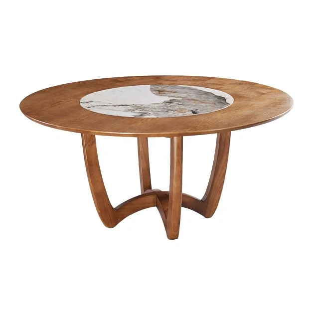 Tavolo da pranzo rotondo moderno con giradischi Tavolo da pranzo con base slitta legno di frassino Clearhalo