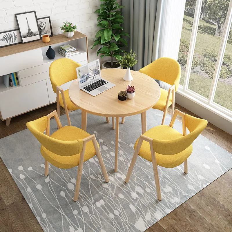 Tavolo da pranzo rotondo moderno con piano legno naturale per 2 persone Clearhalo