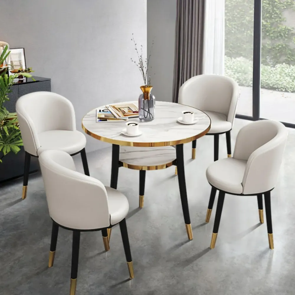 Tavolo da pranzo rotondo moderno con piano legno bianco con contenitore Clearhalo