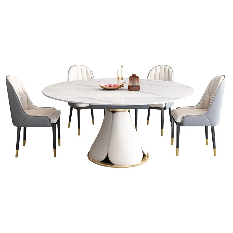 Tavolo da pranzo rotondo moderno con piedistallo Tavolo pietra per sala da pranzo Cucina Clearhalo
