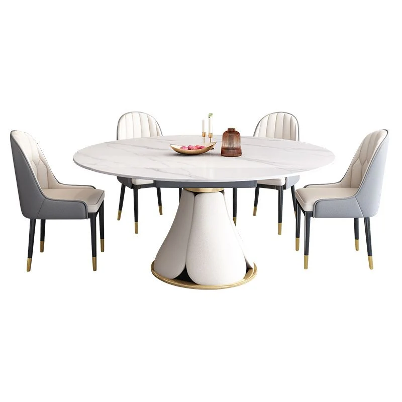 Tavolo da pranzo rotondo moderno con piedistallo Tavolo pietra per sala da pranzo Cucina Clearhalo