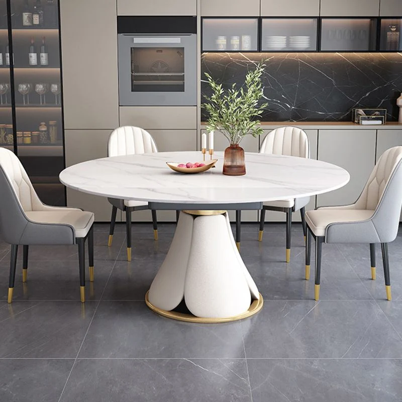 Tavolo da pranzo rotondo moderno con piedistallo Tavolo pietra per sala da pranzo Cucina Clearhalo