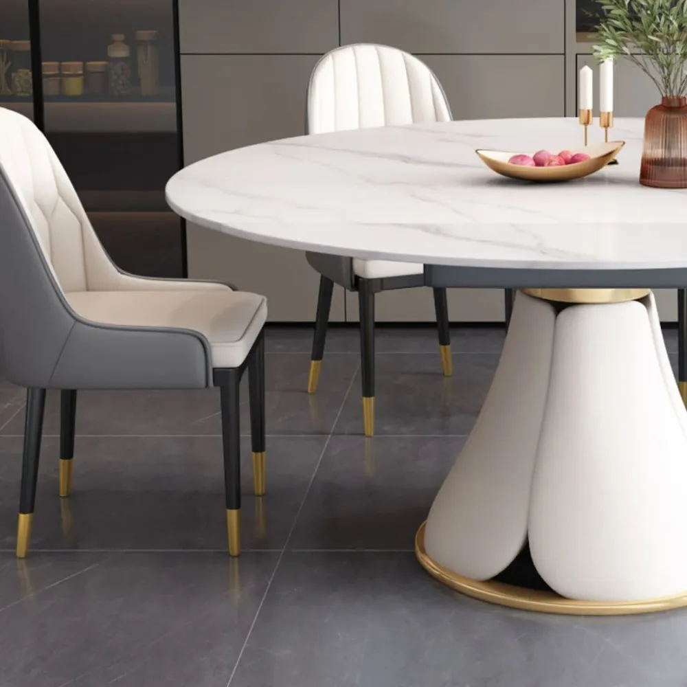 Tavolo da pranzo rotondo moderno con piedistallo Tavolo pietra per sala da pranzo Cucina Clearhalo