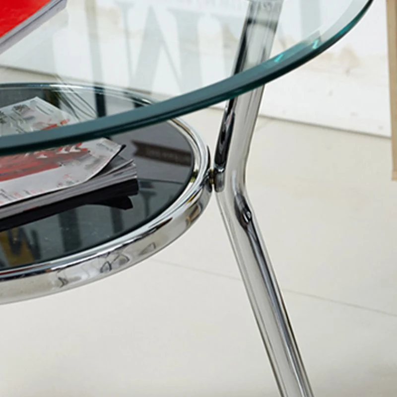 Tavolo da pranzo rotondo moderno metallo Tavolo con piano vetro per sala da pranzo Clearhalo