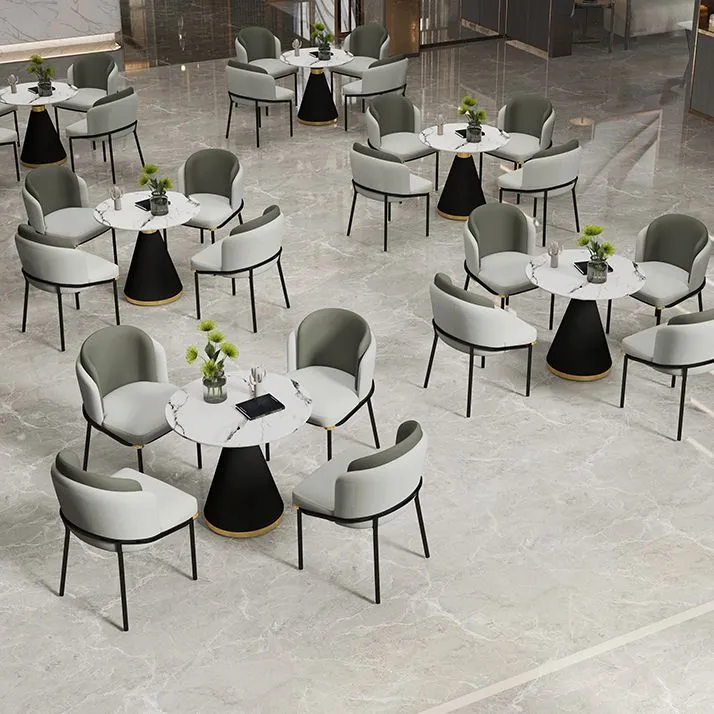 Tavolo da pranzo rotondo moderno metallo Tavolo con piano pietra sinterizzata con piedistallo nero Clearhalo