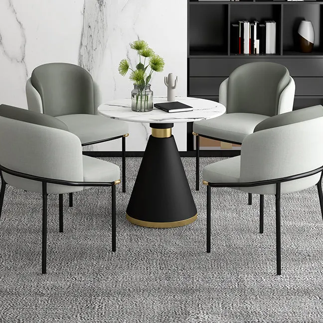 Tavolo da pranzo rotondo moderno metallo Tavolo con piano pietra sinterizzata con piedistallo nero Clearhalo