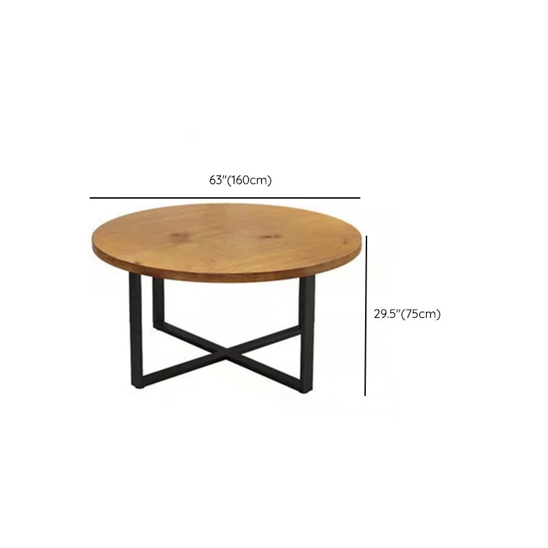 Tavolo da pranzo rotondo moderno per la casa Tavolo legno massello marrone con base metallo Clearhalo
