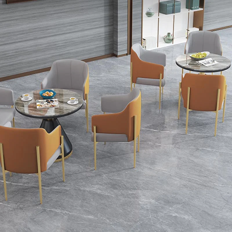 Tavolo da pranzo rotondo moderno per la casa Tavolo da pranzo pietra lucida con base metallo Clearhalo