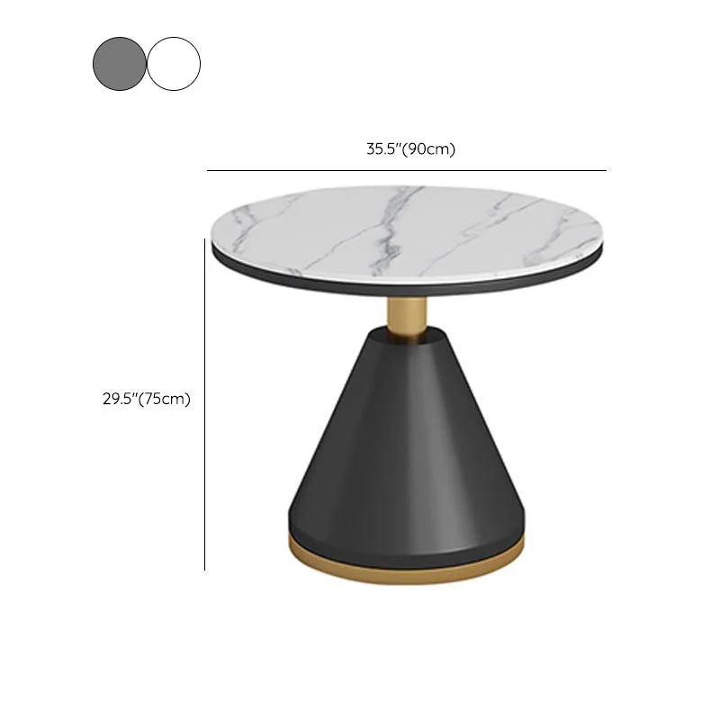 Tavolo da pranzo rotondo moderno per la casa Tavolo da pranzo pietra lucida con base metallo Clearhalo
