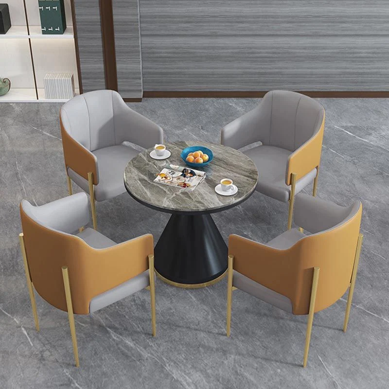 Tavolo da pranzo rotondo moderno per la casa Tavolo da pranzo pietra lucida con base metallo Clearhalo