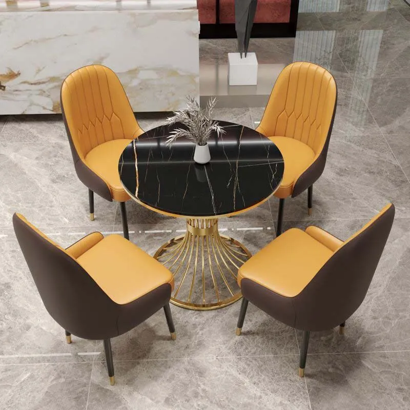 Tavolo da pranzo rotondo moderno per cucina, tavolo da dinette con base metallo Clearhalo