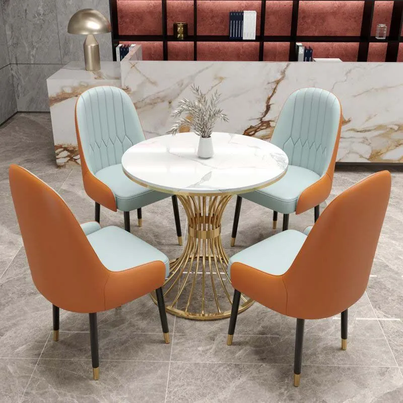Tavolo da pranzo rotondo moderno per cucina, tavolo da dinette con base metallo Clearhalo