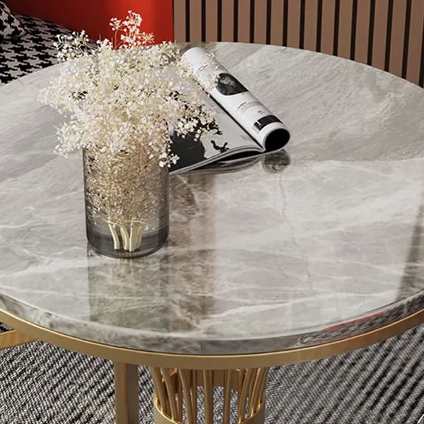 Tavolo da pranzo rotondo moderno per cucina Tavolo da dinette grigio lucido con base metallo Clearhalo