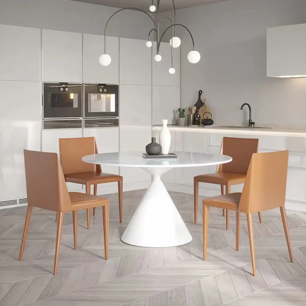 Tavolo da pranzo rotondo moderno Tavolo pietra sinterizzata con gamba metallo per uso domestico Clearhalo