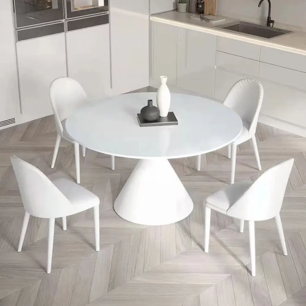 Tavolo da pranzo rotondo moderno Tavolo pietra sinterizzata con gamba metallo per uso domestico Clearhalo