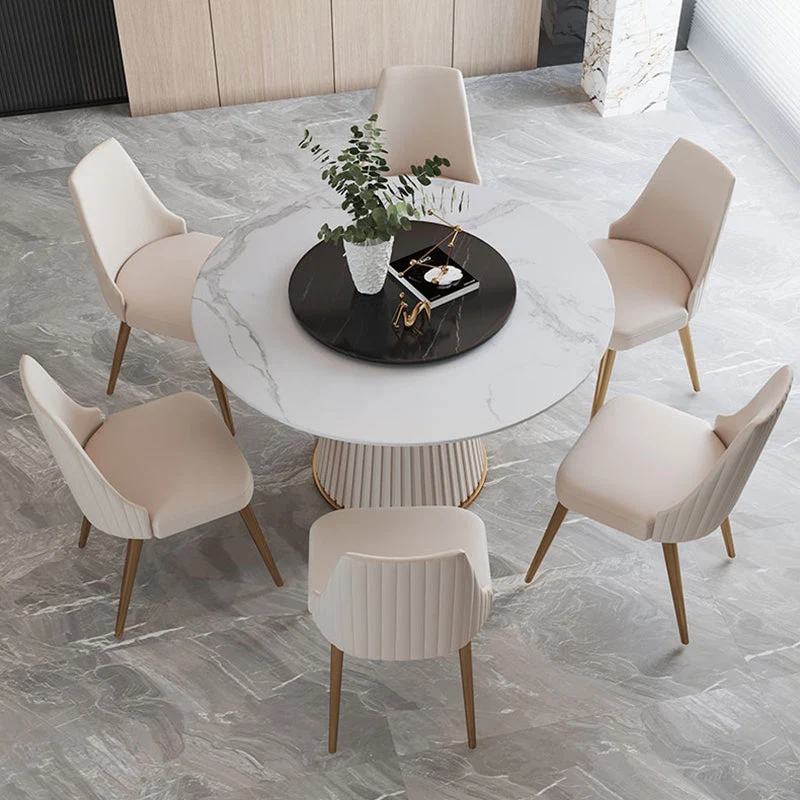 Tavolo da pranzo rotondo moderno Tavolo pietra sinterizzata con gambe metallo per la casa Clearhalo