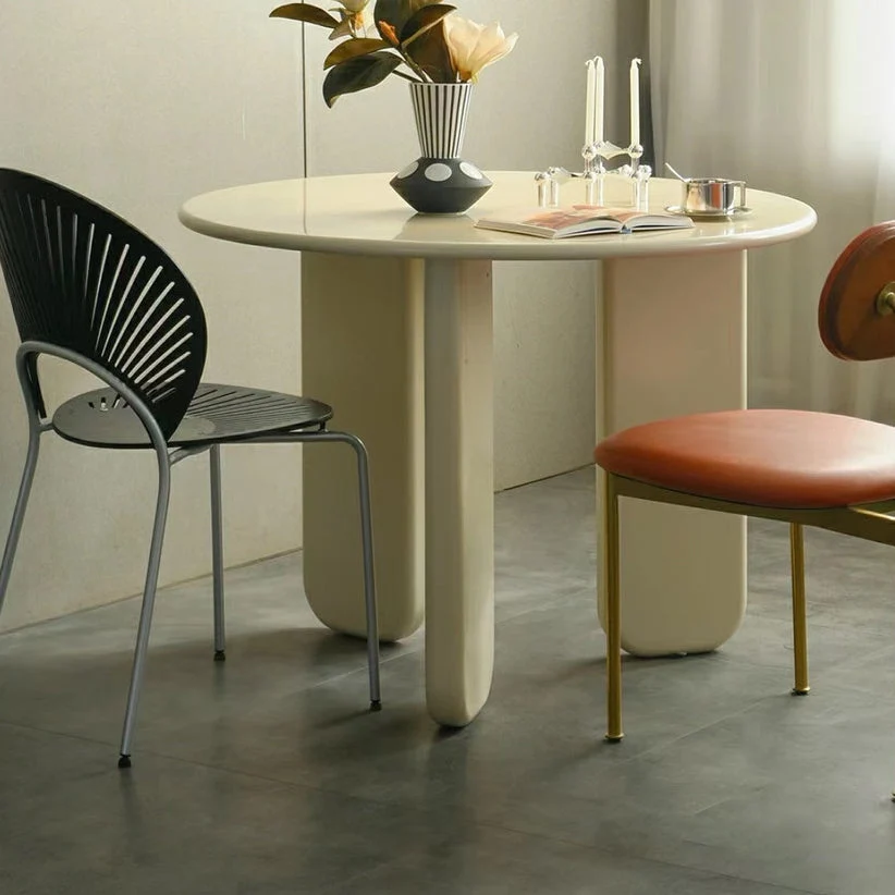 Tavolo da pranzo rotondo nordico legno gambe legno bianco per sala da pranzo Clearhalo