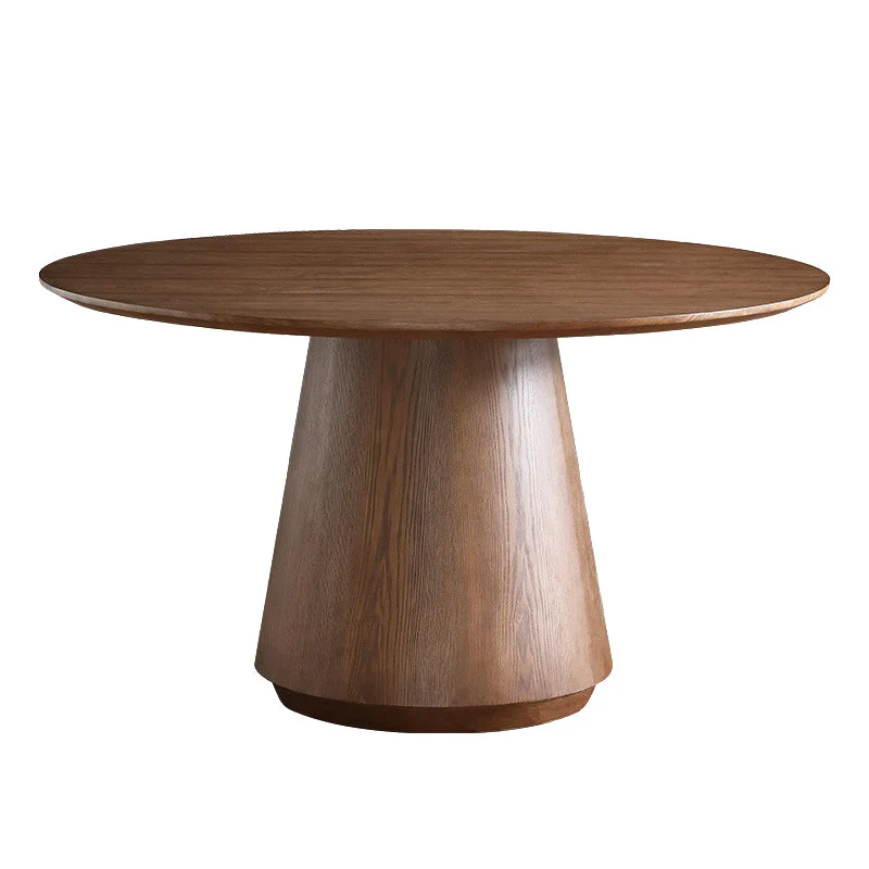 Tavolo da pranzo rotondo pietra sinterizzata marrone, moderno, convertibile, con base piedistallo Clearhalo