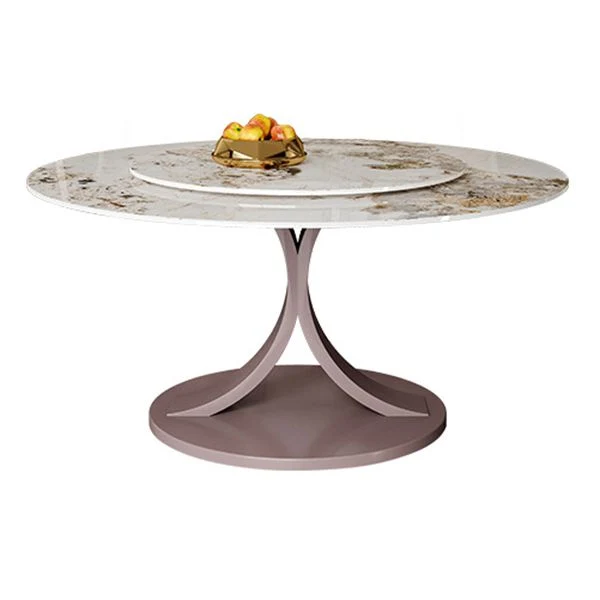 Tavolo da pranzo rotondo pietra sinterizzata, moderno, trasformabile, con base piedistallo Clearhalo
