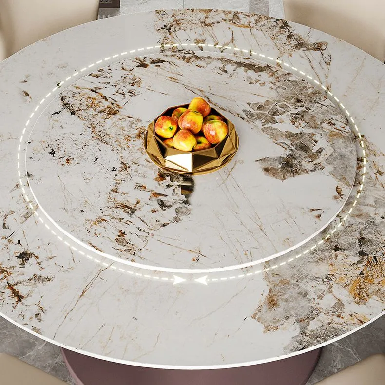 Tavolo da pranzo rotondo pietra sinterizzata, moderno, trasformabile, con base piedistallo Clearhalo