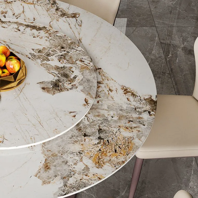 Tavolo da pranzo rotondo pietra sinterizzata, moderno, trasformabile, con base piedistallo Clearhalo