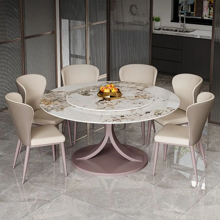 Tavolo da pranzo rotondo pietra sinterizzata, moderno, trasformabile, con base piedistallo Clearhalo