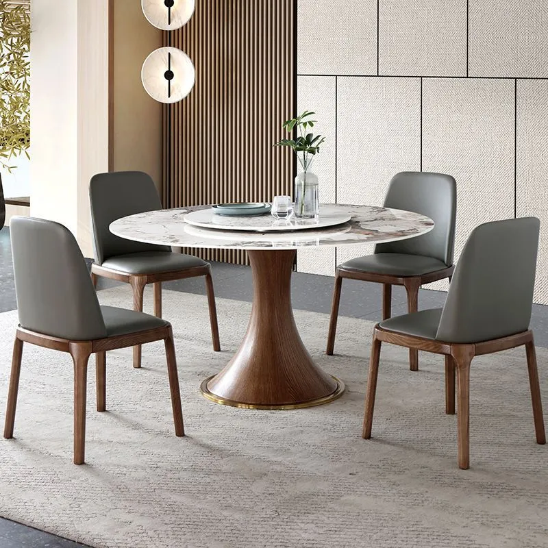 Tavolo da pranzo rotondo pietra sinterizzata per mobili moderni con base piedistallo per interni Clearhalo